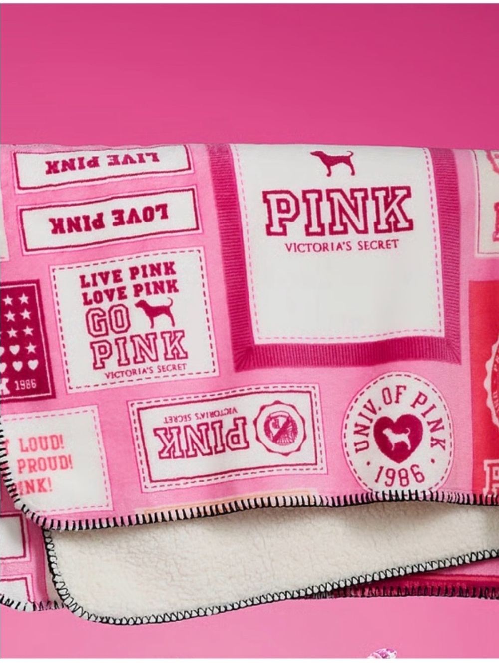 Victoria's Secret PINK Logo Plush Throw Blanket - Light Pink & Hot Pink